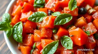 Mixing Tomato Salad with Fresh Basil Delight