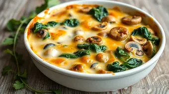 Ultimate Decadent Spinach and Mushroom Bake: Easy Fontina Cheese Replacement! recipe card