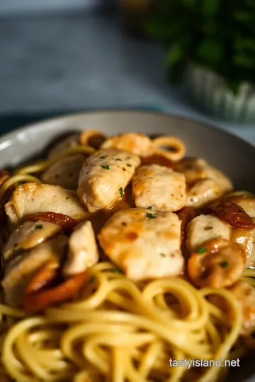 Creamy Fettuccine Chicken Marsala presentation